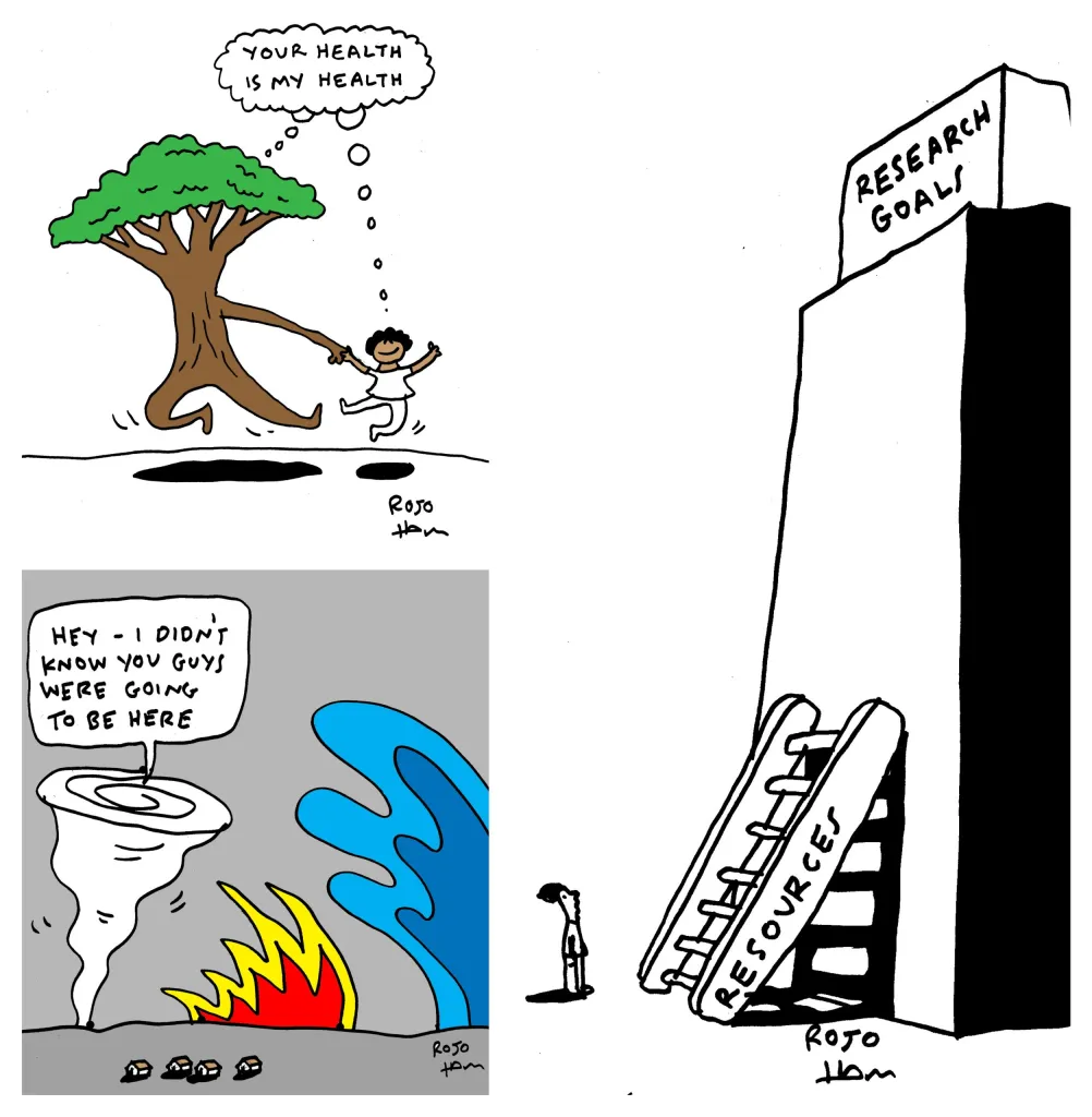 Examples of the cartoons designed by the Red Cross Red Crescent Climate Centre illustrators