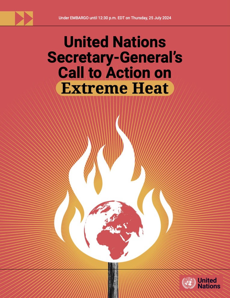 The cover of the UN call for action on extreme heat has the earth surrounded by flames